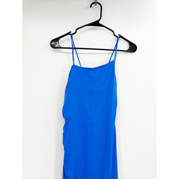 Milly Electra Blue Silk Satin Sleeveless Slip Midi Dress 2 - Picture 3 of 5